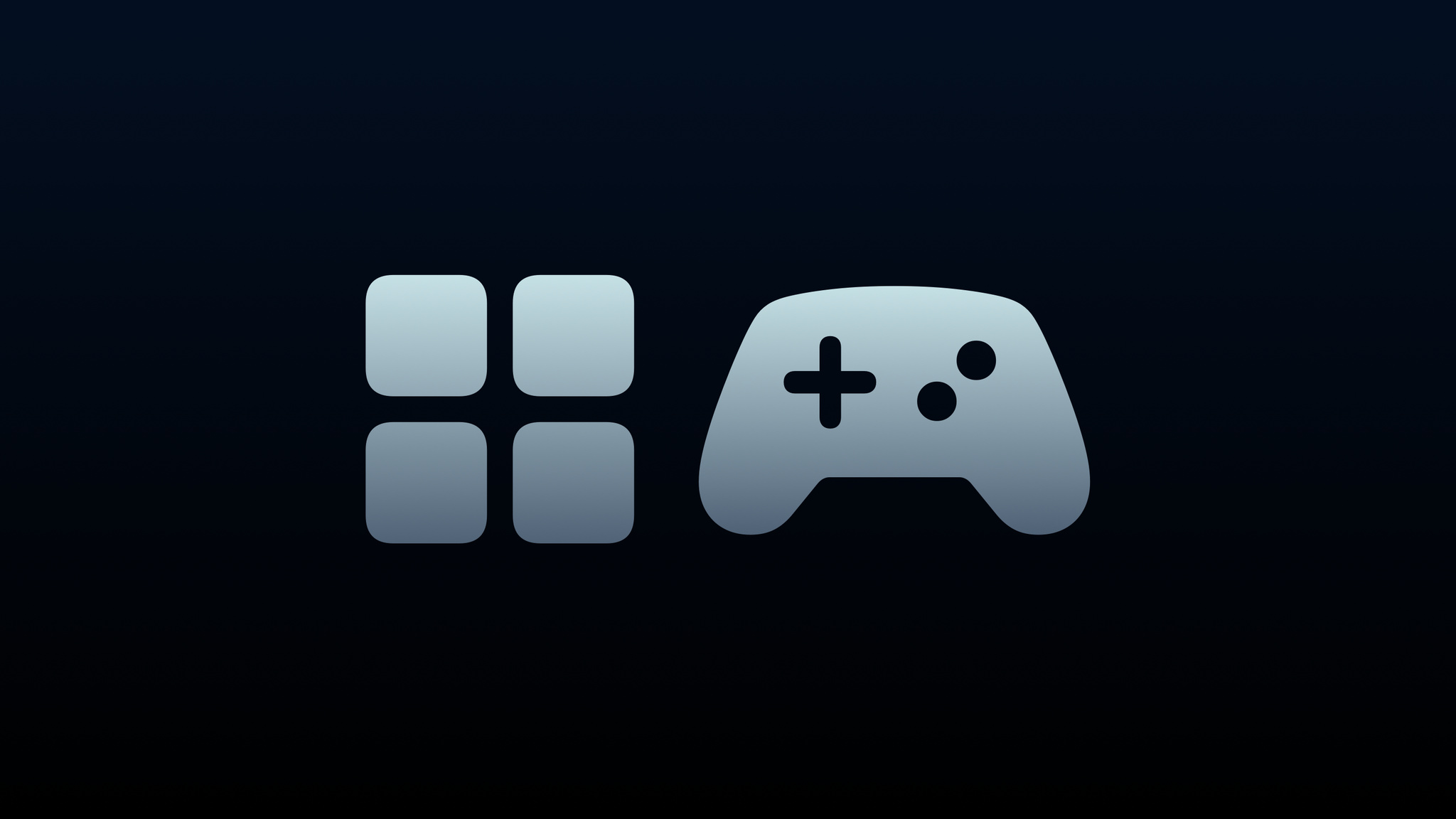 Four square symbol and game controller symbol on a dark background