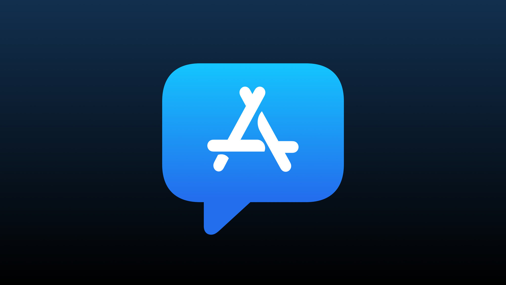 The blue and white app store logo on a black background.