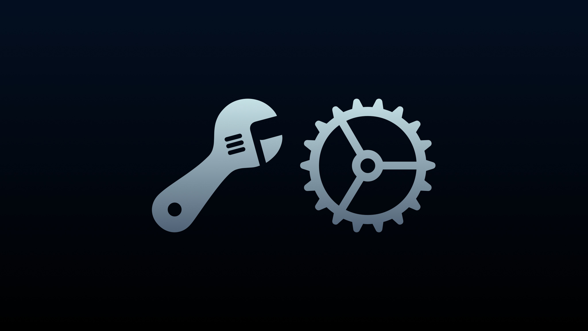 wrench symbol and gear symbol on a dark background 