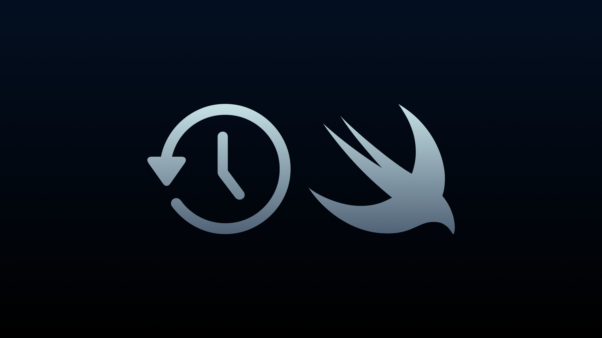 Time machine symbol and swift logo symbol on a dark background