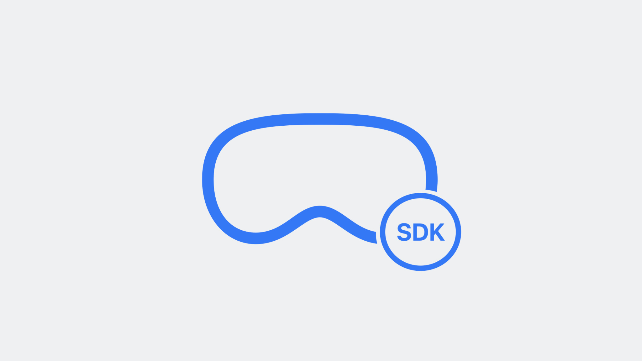 蓝色 Apple Vision Pro 轮廓的插图，伴随一个包含首字母缩写词“SDK”的圆圈小图形。