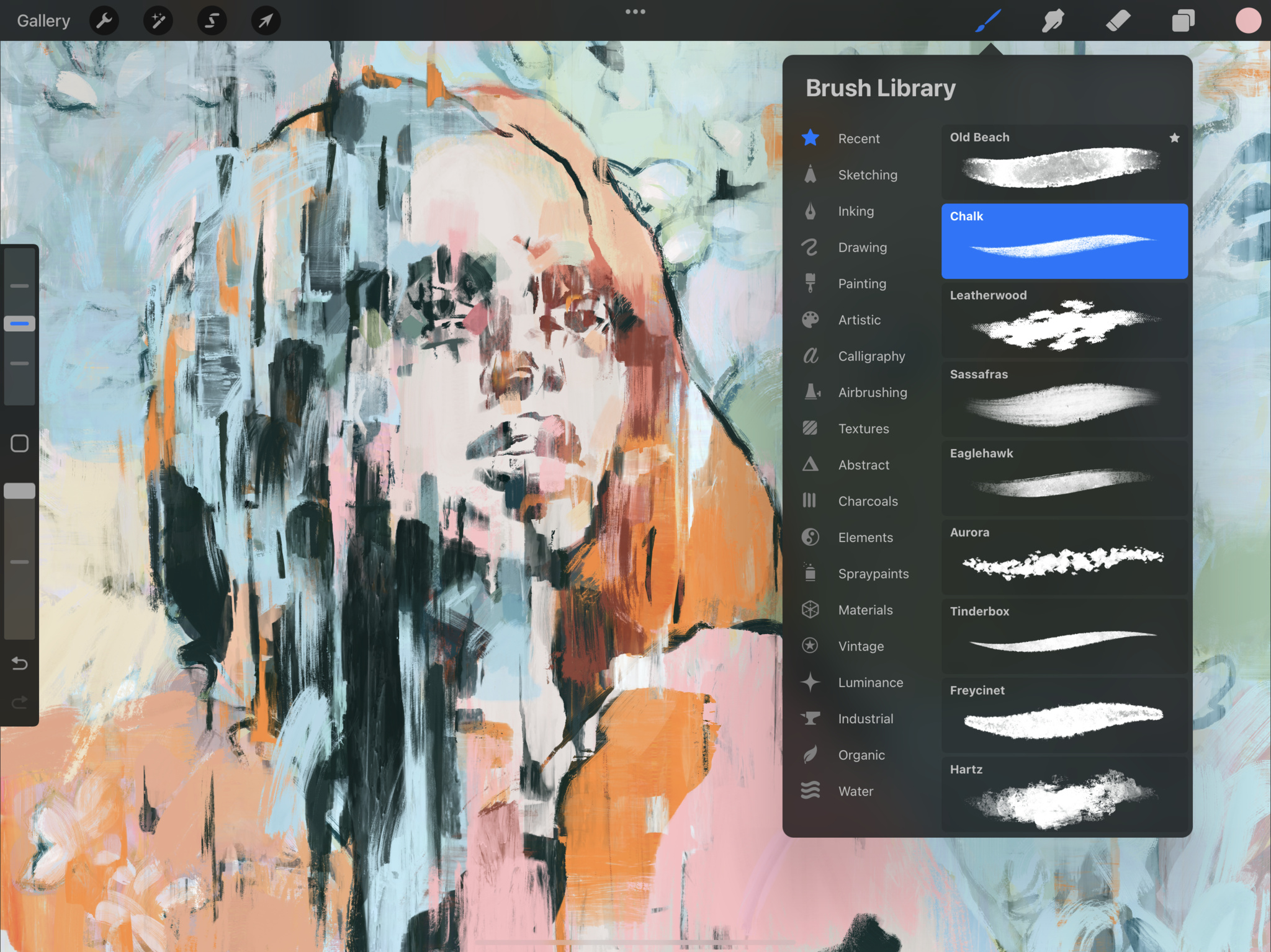 The app’s brush library offers something for artists of all stripes.