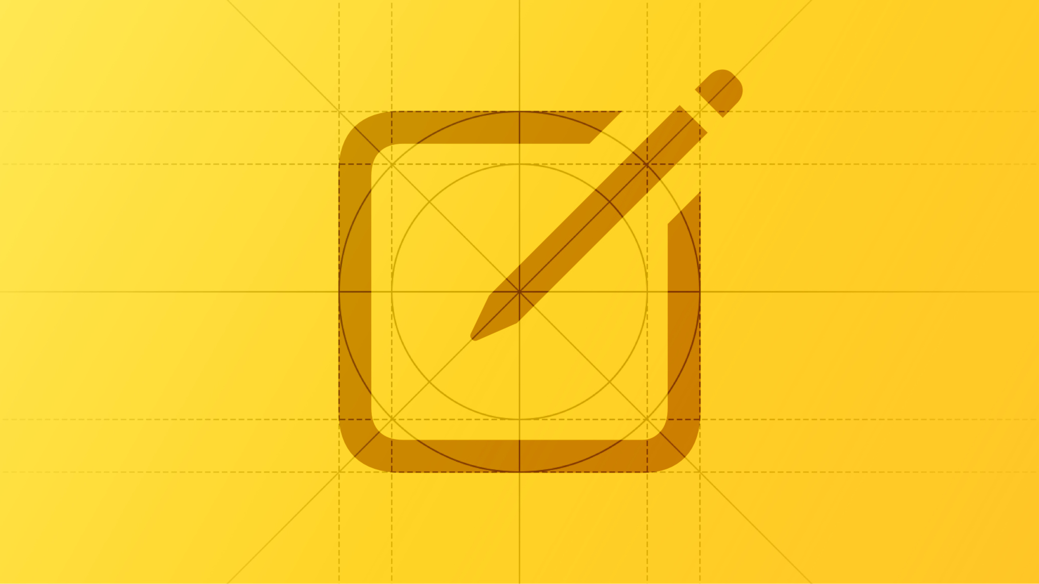 An icon of a pencil in a rectangular box over a yellow background with grid lines.