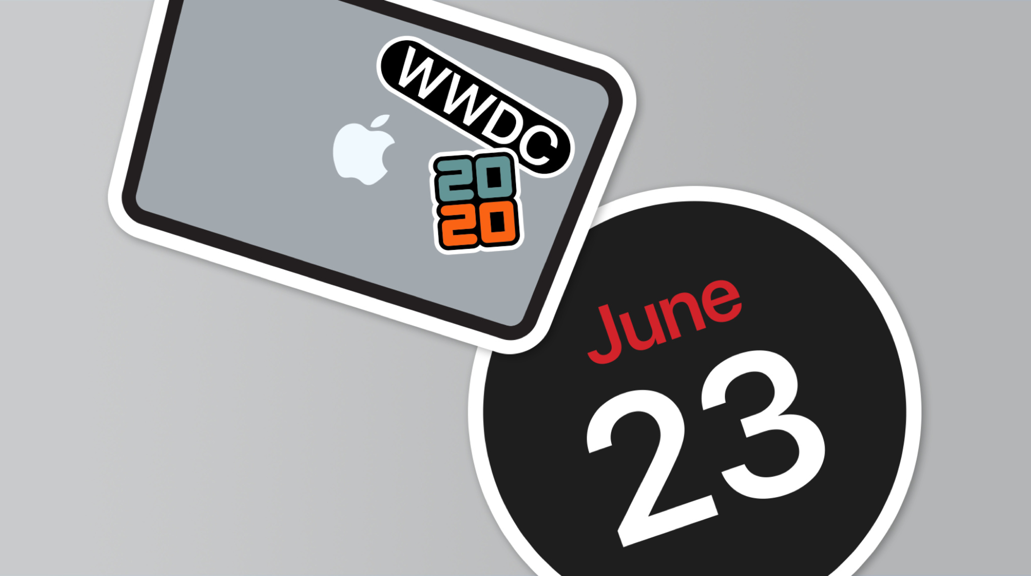 MacBook with June 23 sticker and hello WWDC sticker