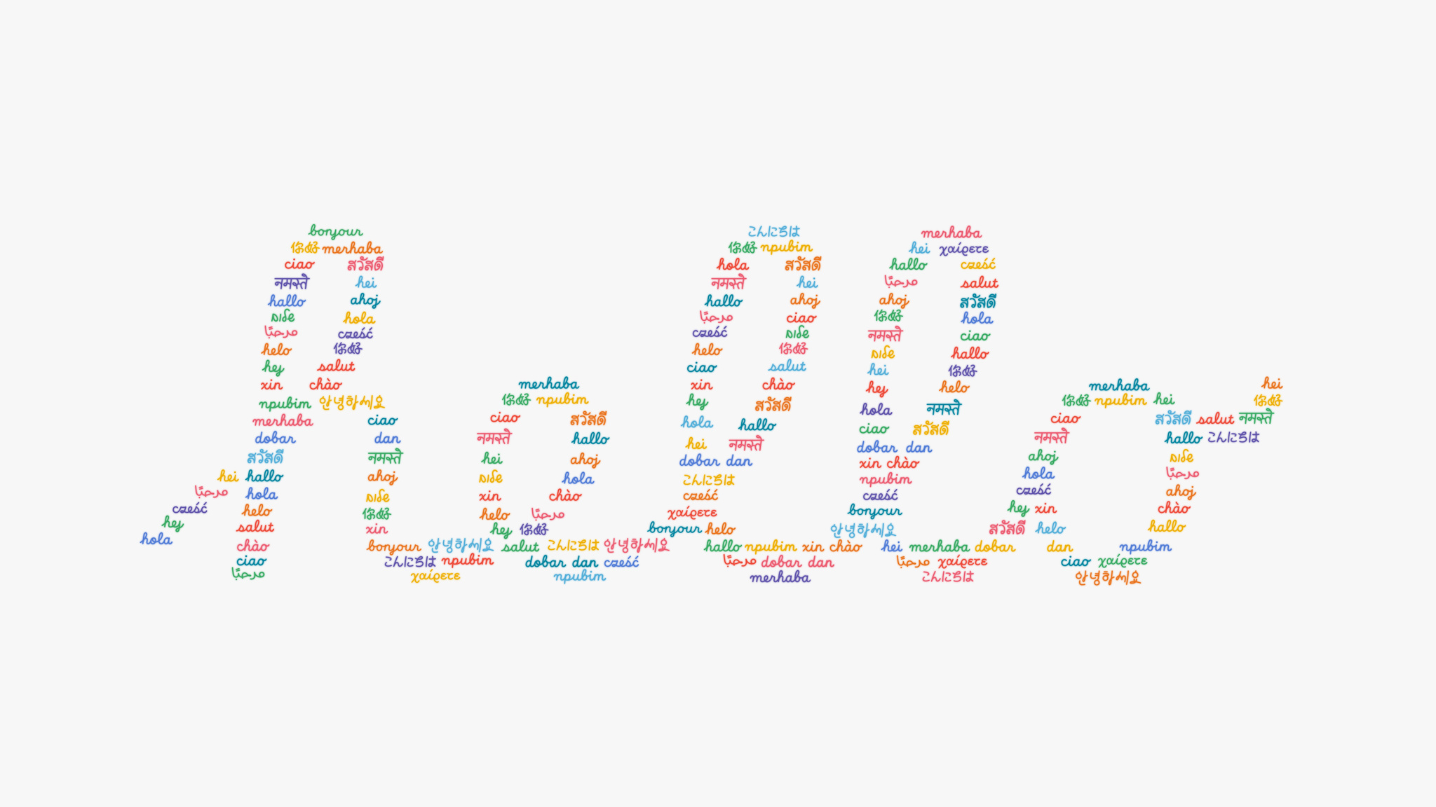 大号的“hello”以英语显示，并由许多不同语言的小号“hello”文字组成