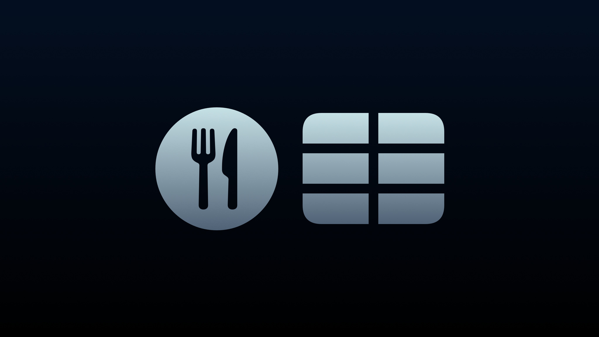 Fork and Knife symbol and bento box symbol on a dark background