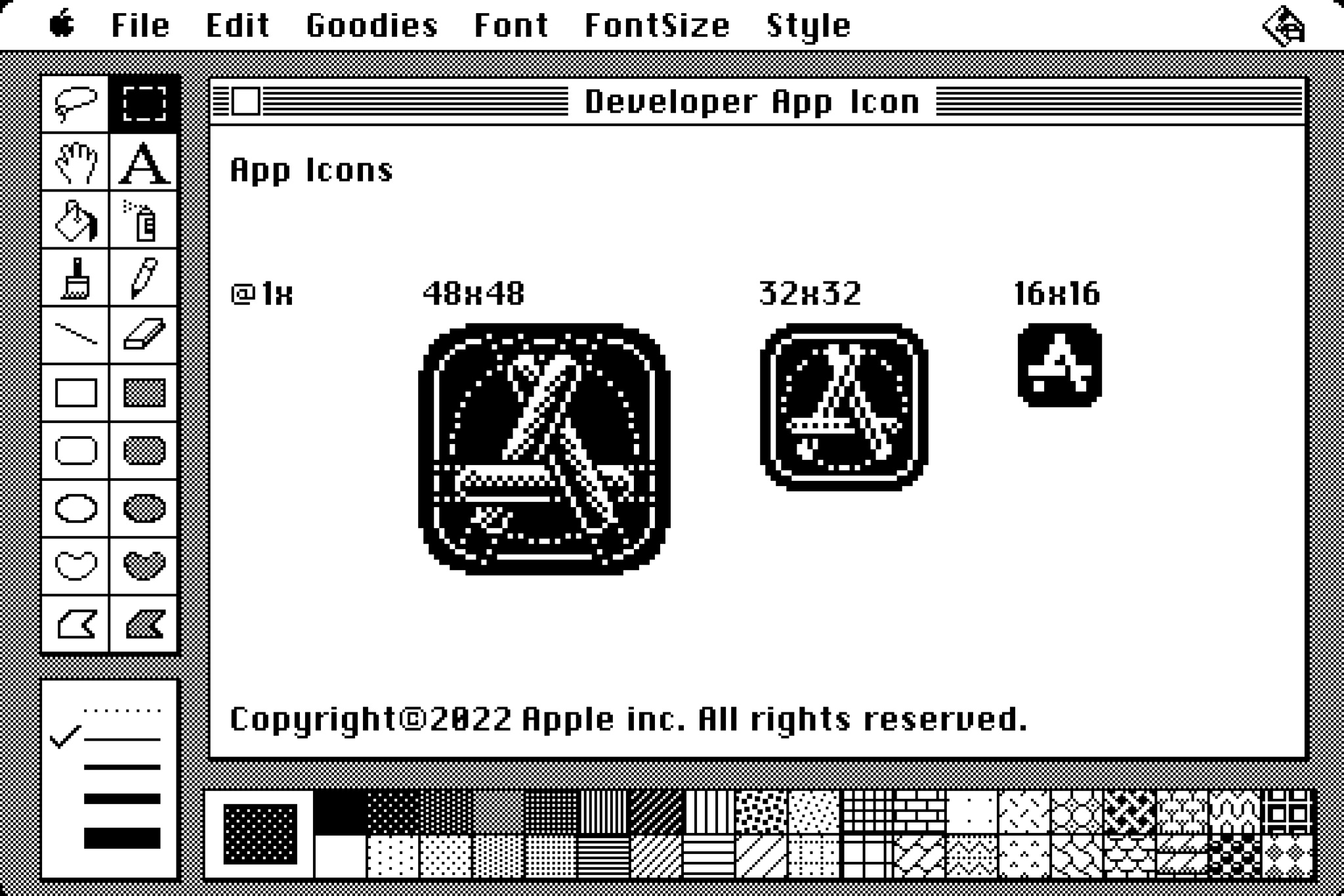 Apple Developer app icon as rendered in a MacPaint window