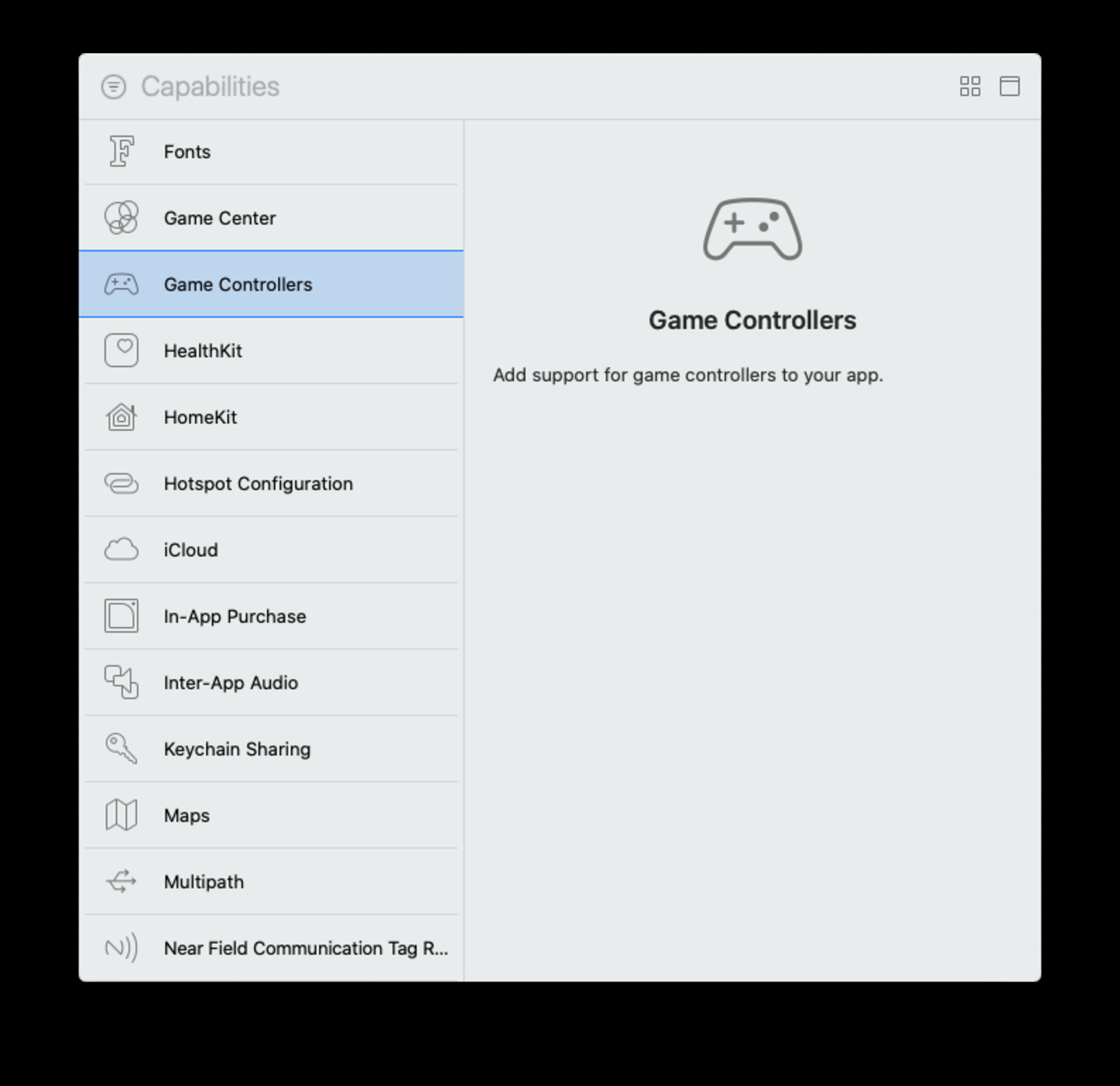 List of game controllers capabilities in Xcode