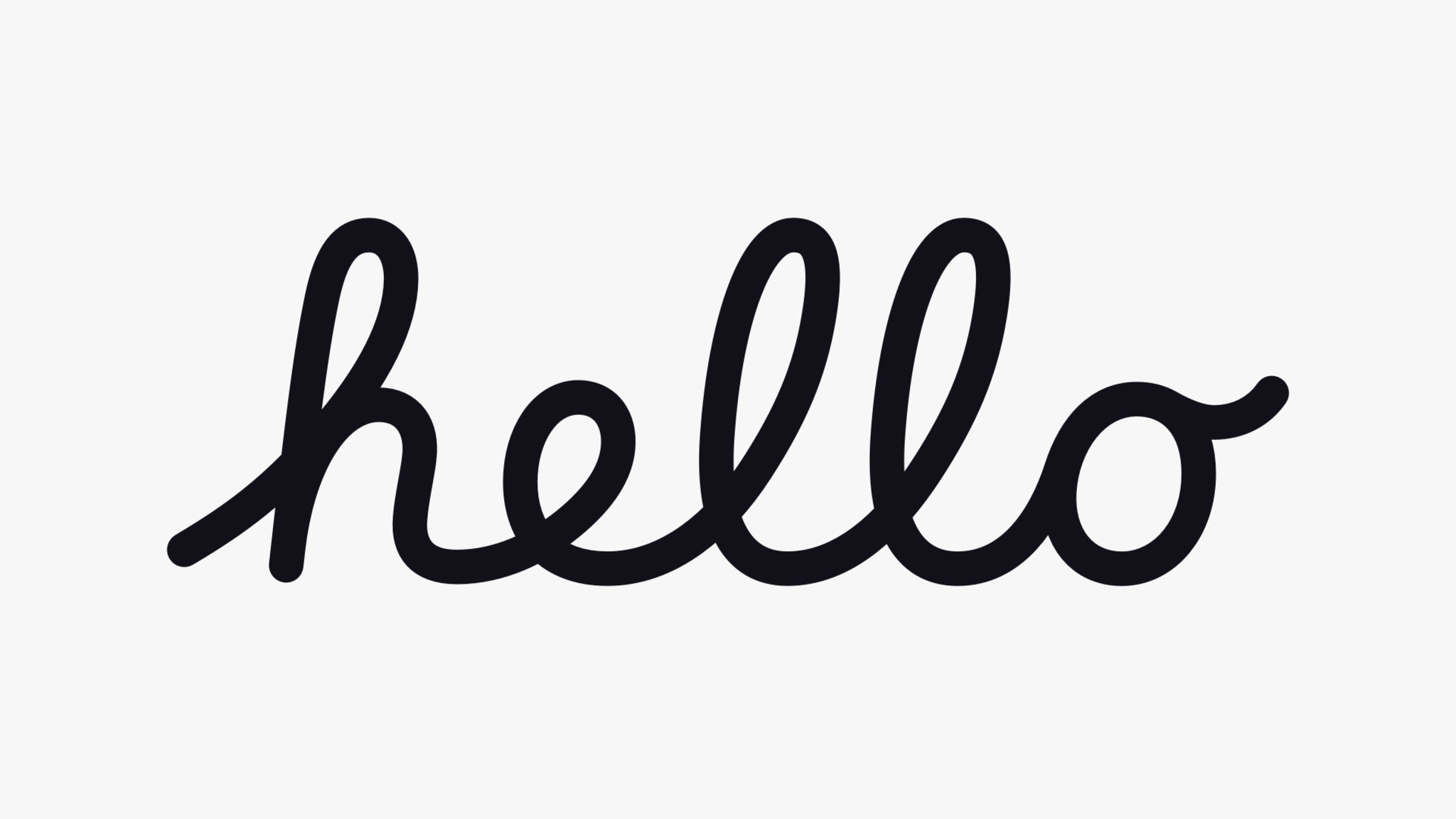 The word “Hello” in white script text on a black background.