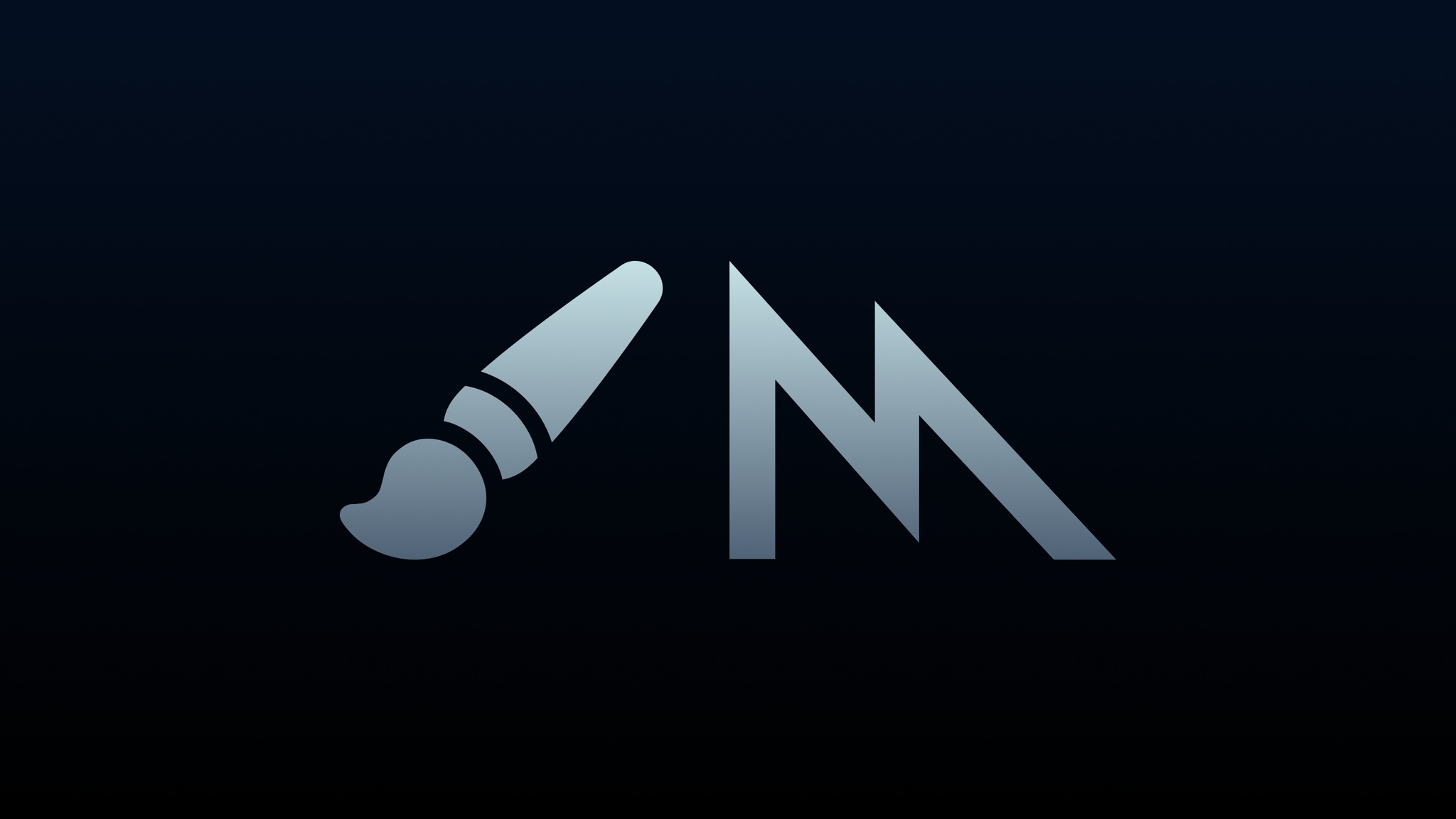 Paint brush symbol and metal logo symbol on a dark background