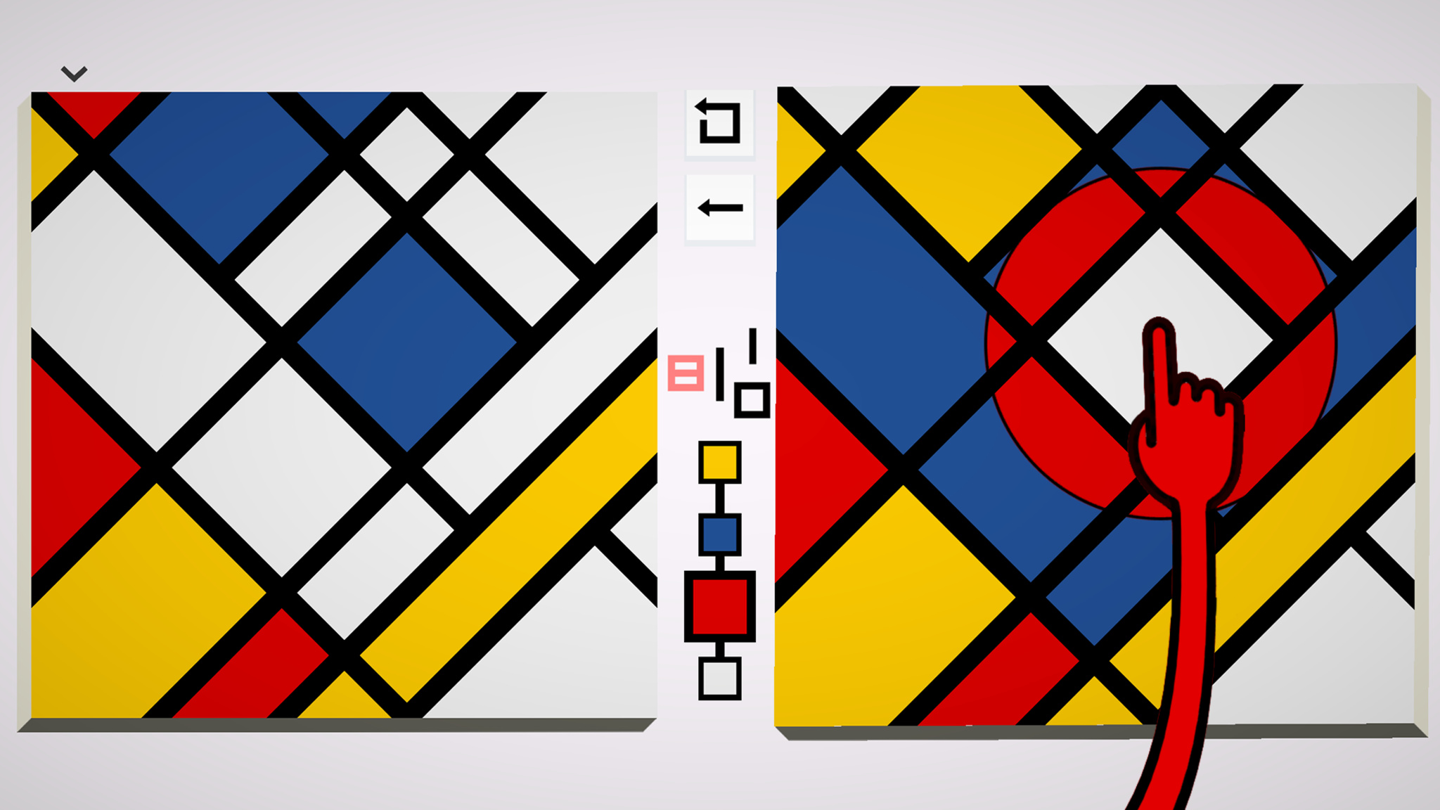 Screenshot of a Mondrian-inspired puzzle in the game Please, Touch the Artwork