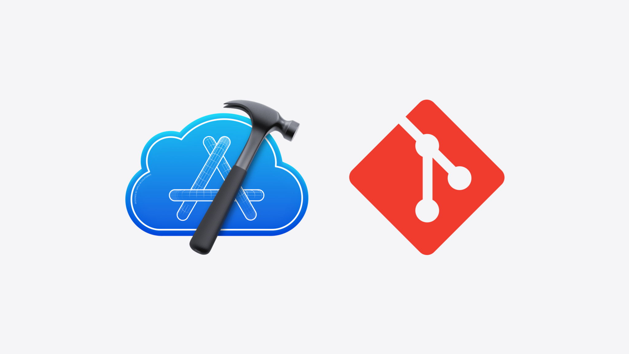 نماد Xcode Cloud در کنار نشان قرمز Git.