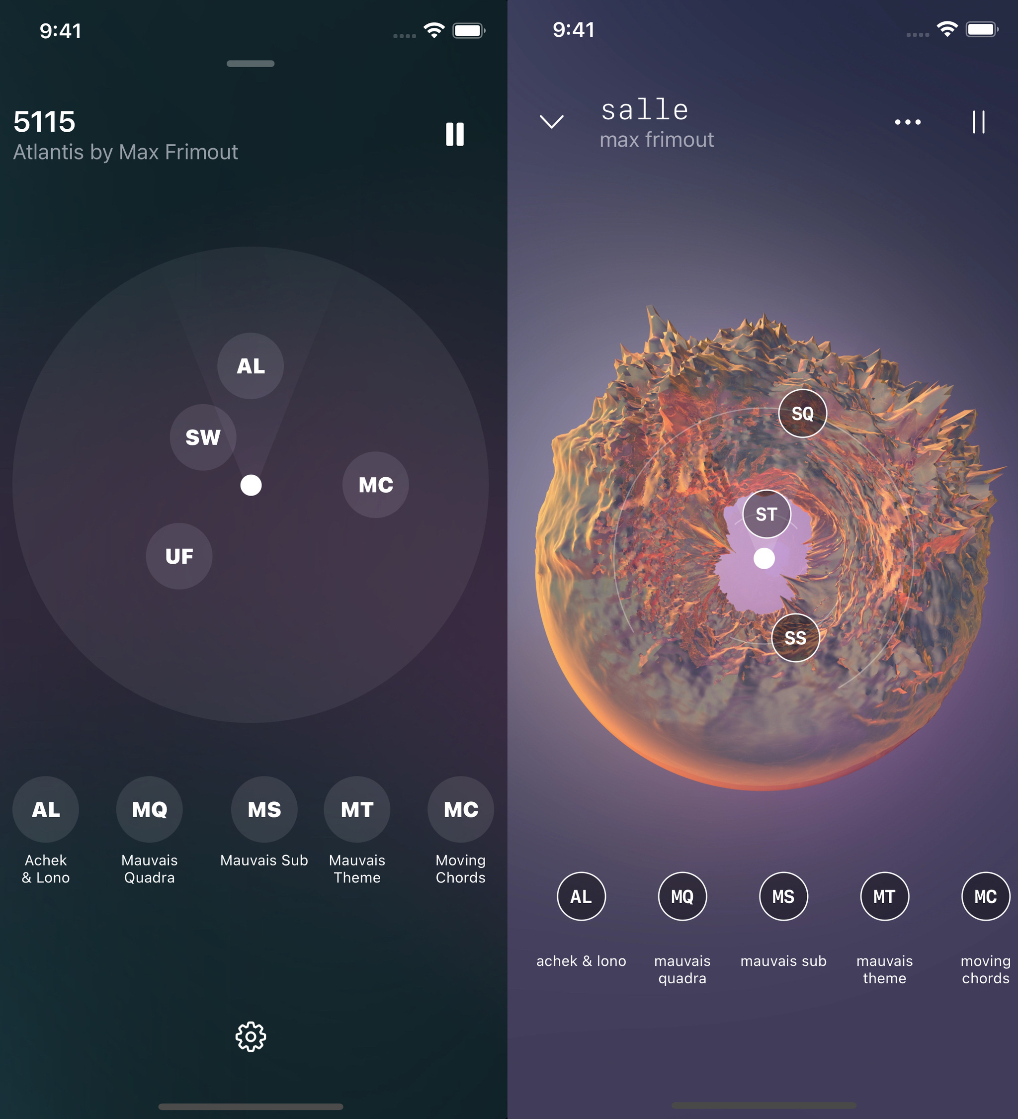 The prototype for the soundscape “Atlantis” (left) and the finished version (right).