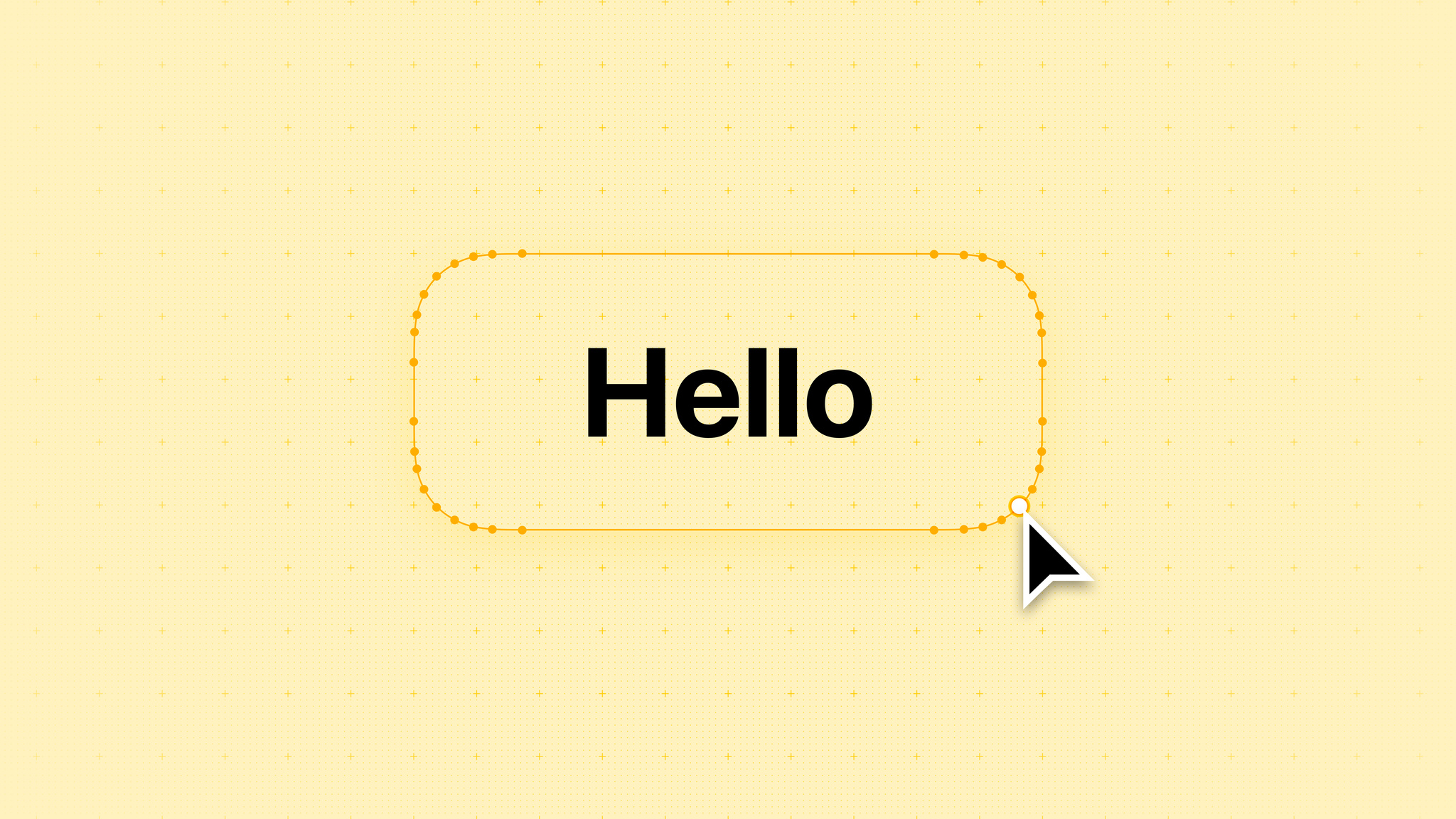 Yellow grid background with button that says Hello with dark yellow outline