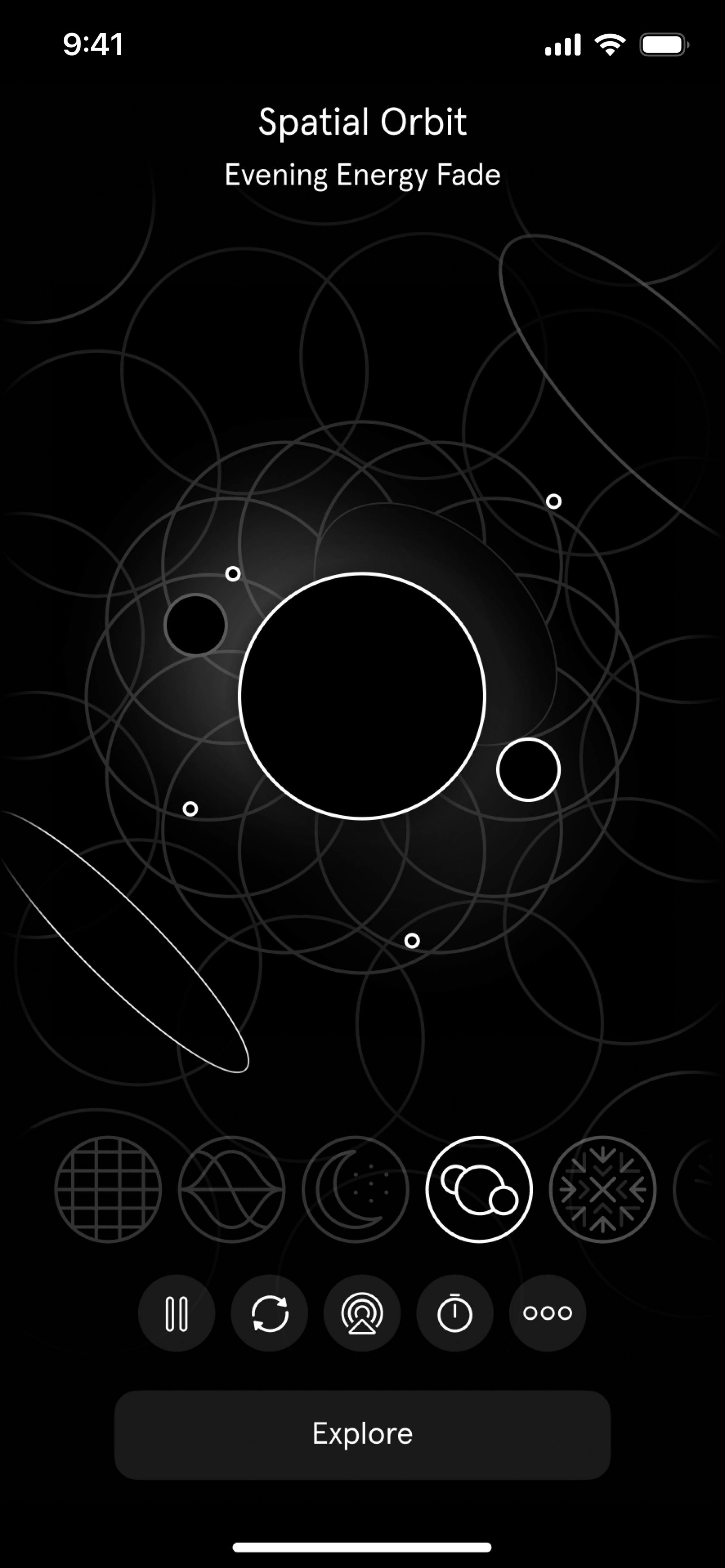 Like all *Endel* voice views, Spatial Orbit's voice theme changes based on your biometrics, location, and local time.