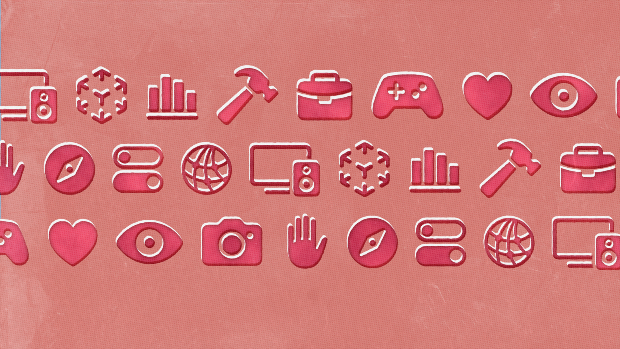 SF Symbols in a tiled pattern on a pink background.