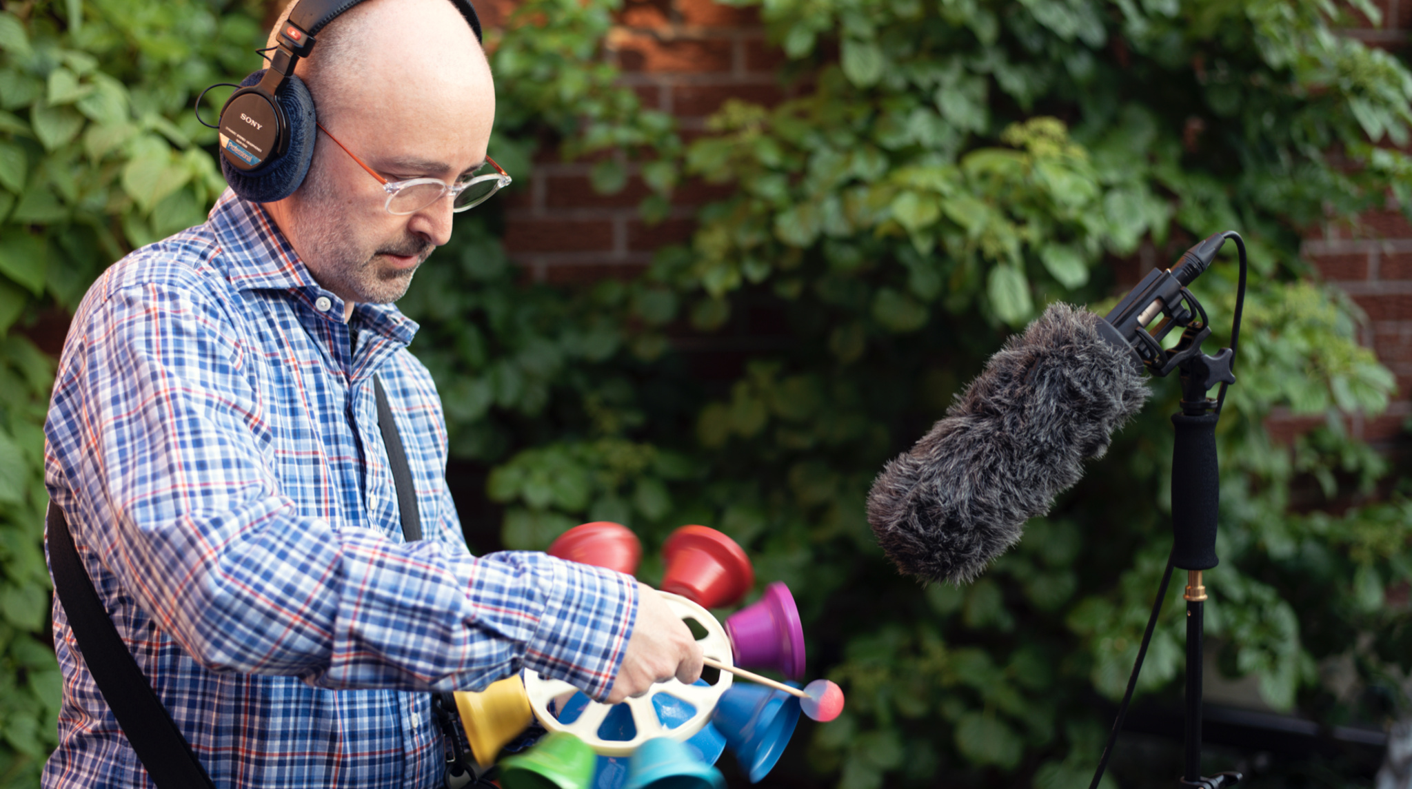 Miller records sounds in his backyard