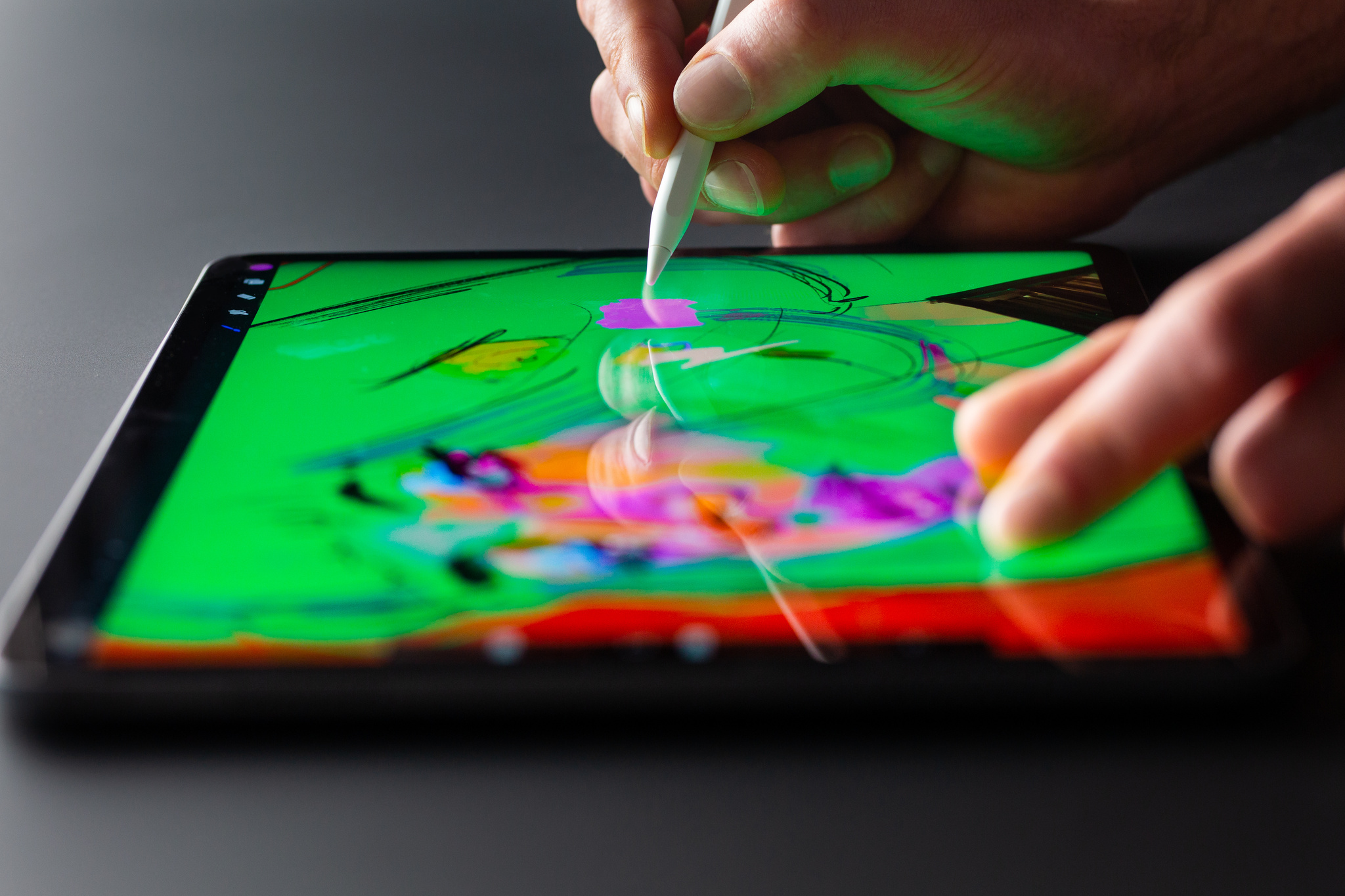 On your iPad on a desk or table, hover works with multi-touch capabilities.