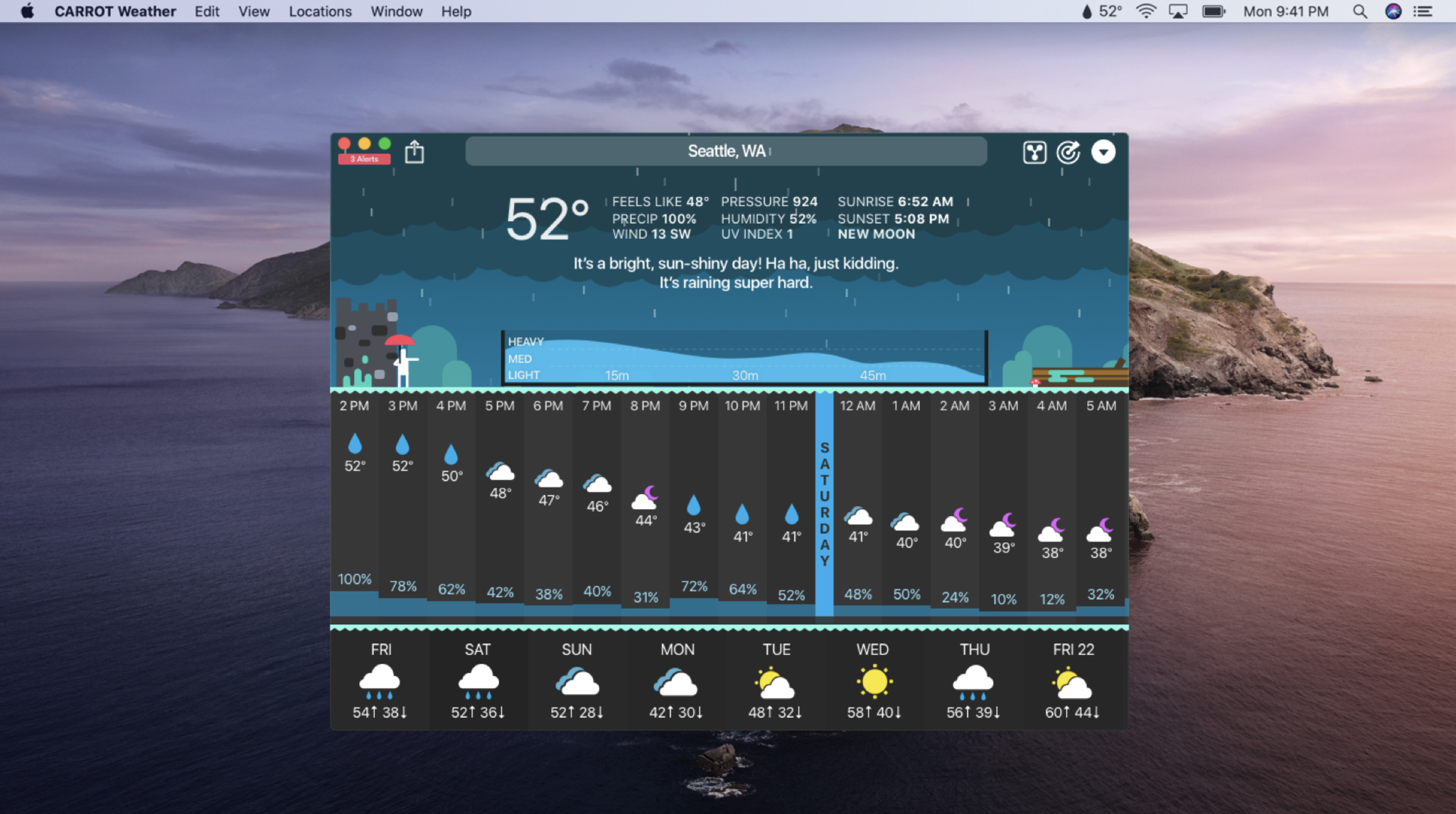 Carrot weather’s main screen on Mac