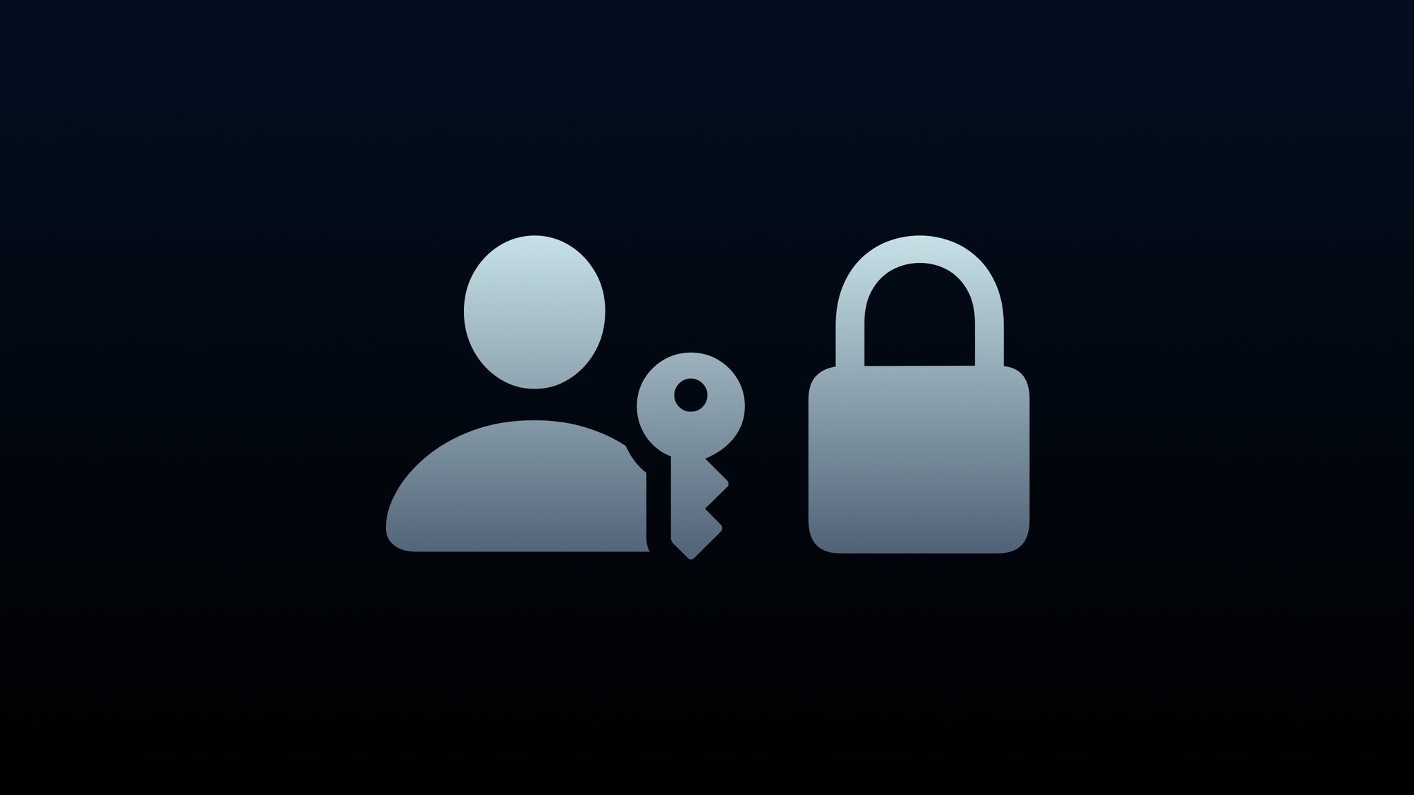 Person symbol with key badge and a padlock symbol on a dark background. 