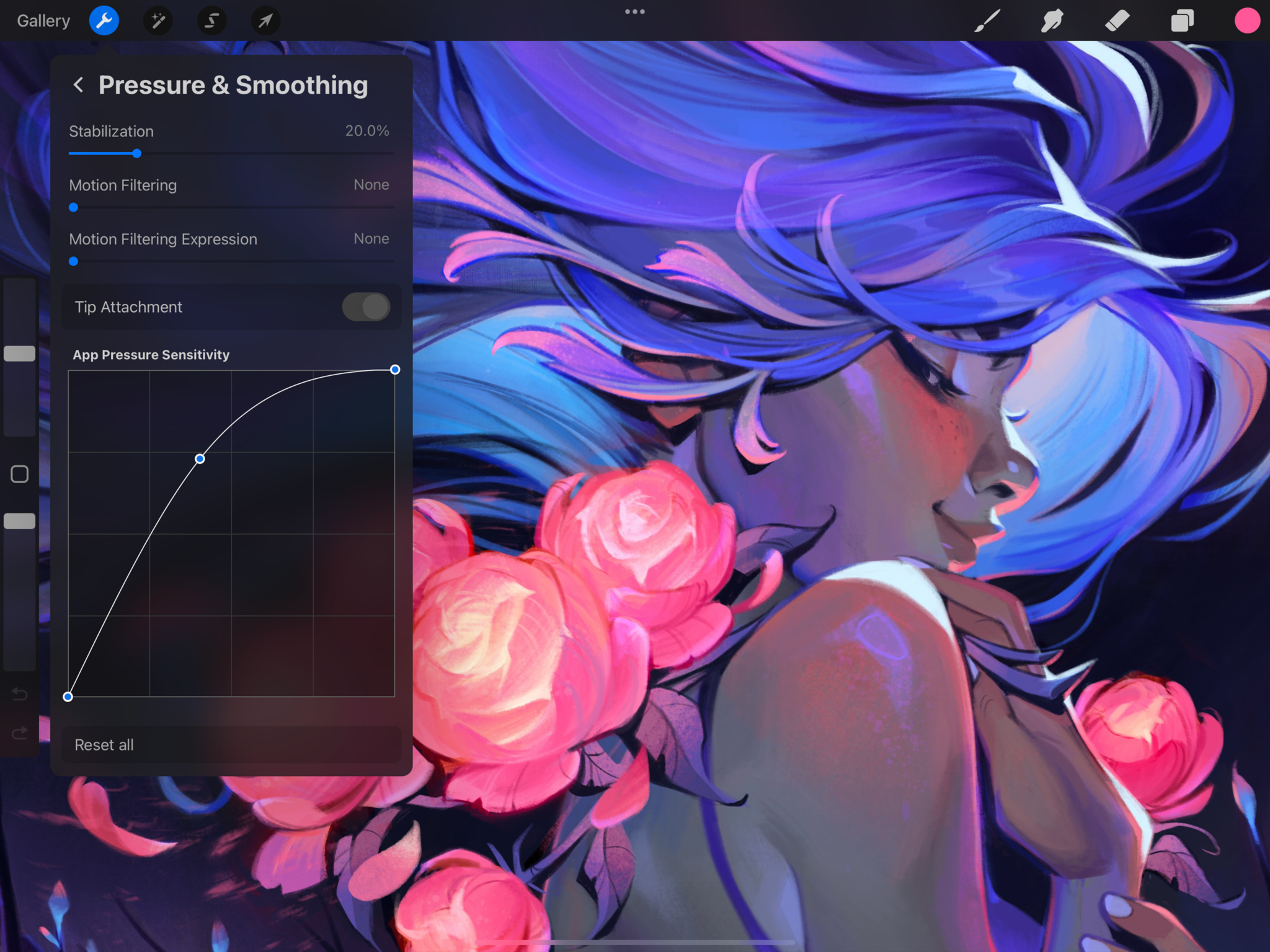 Procreate’s motion filtering tool — found in the Pressure and Smoothing menu — was a big part of the app's Apple Design Award win for inclusivity.