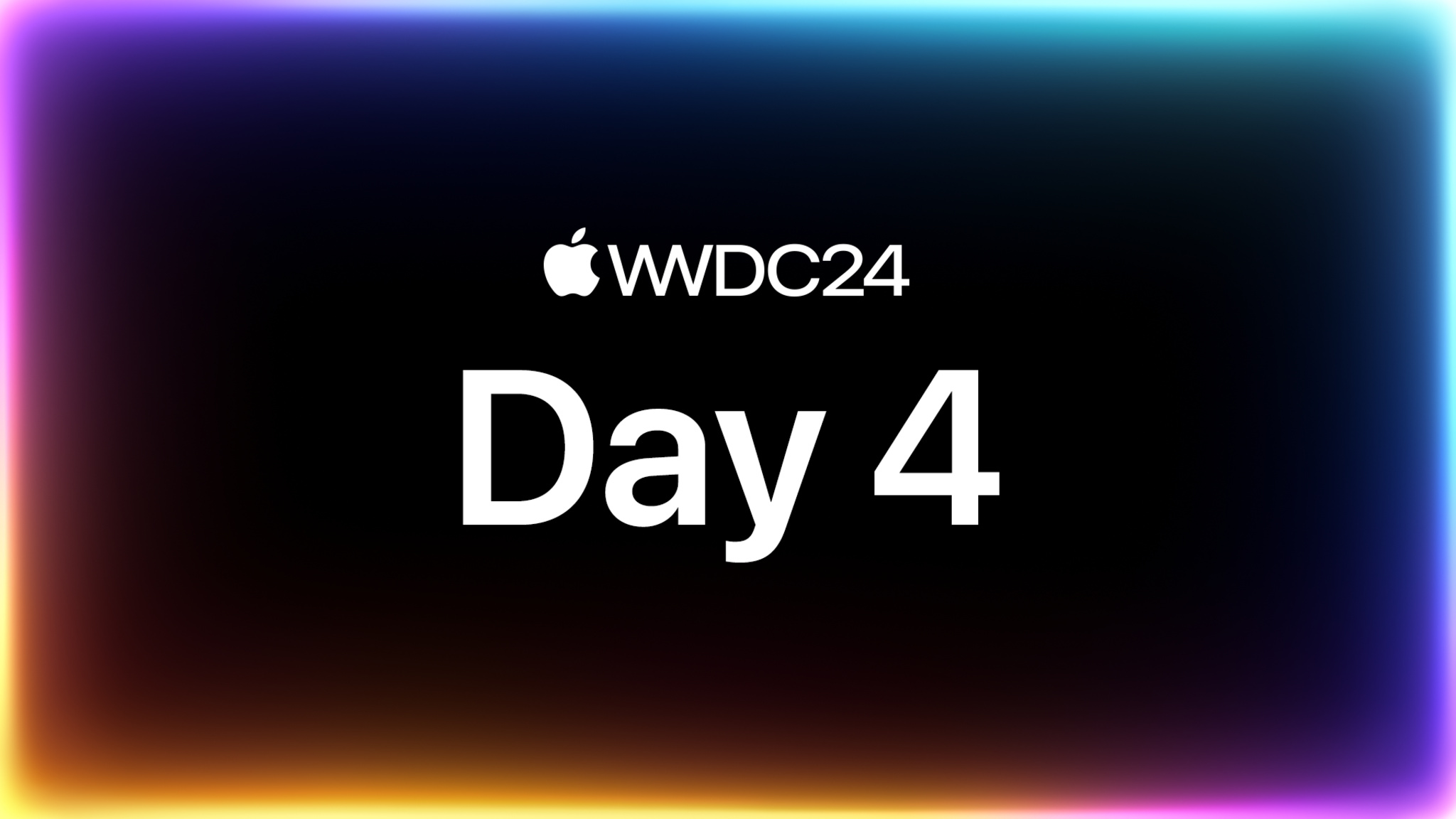 カラフルな光で縁取られた黒い背景上に配置されたテキスト「WWDC24 Day 4」。