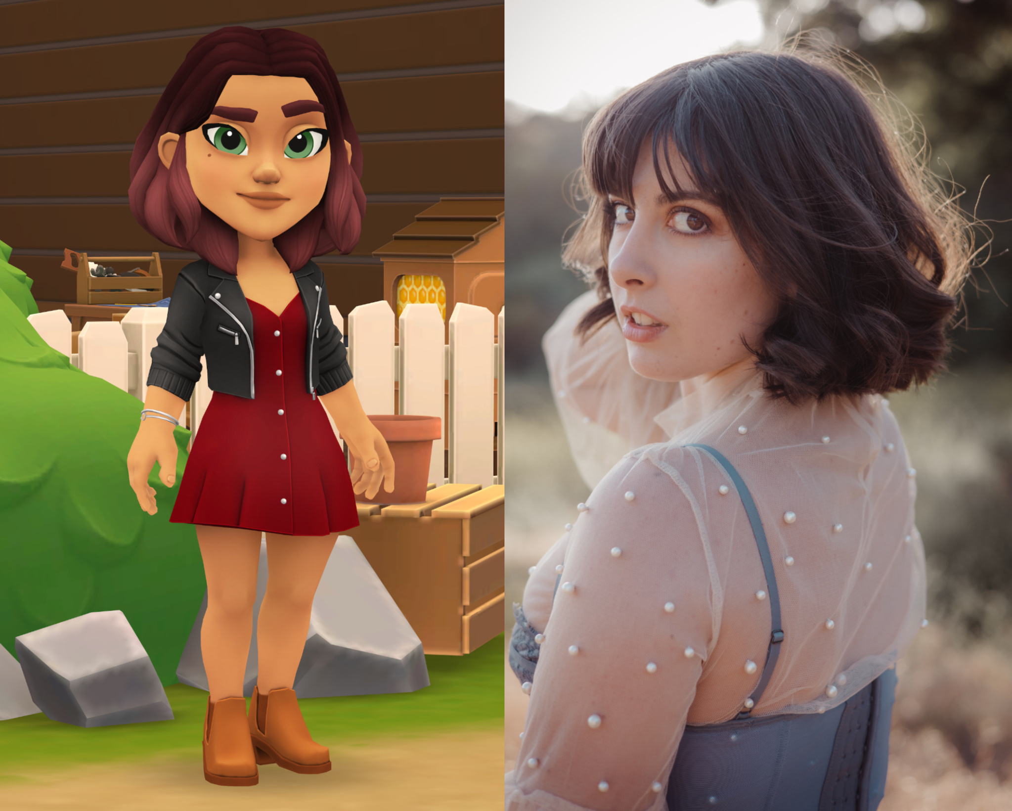 Valerie Rose Lohman, who voiced Tara, is seen next to her Wylde Flowers character.