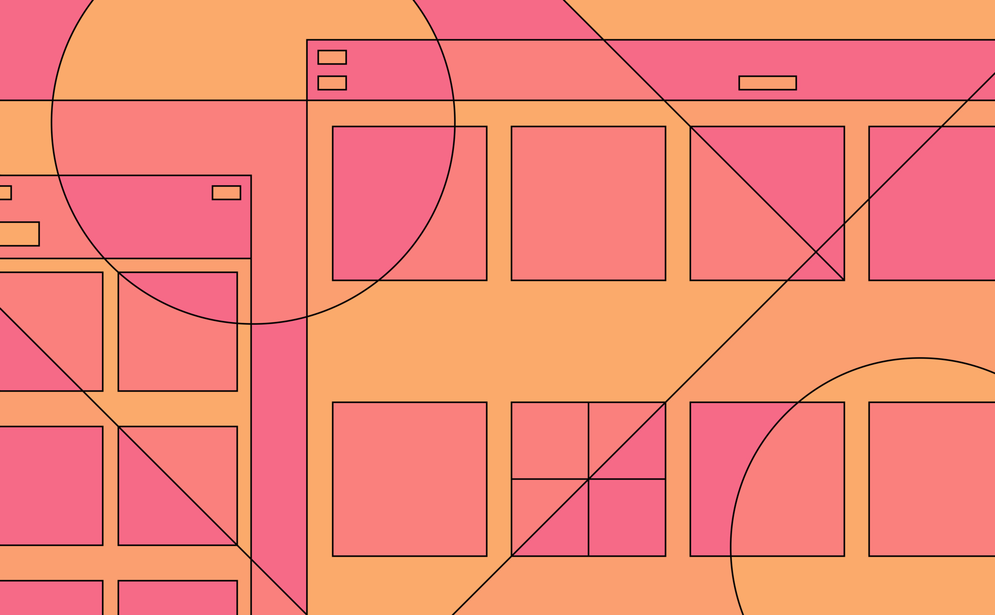 Orange and pink illustration of abstracted finder windows